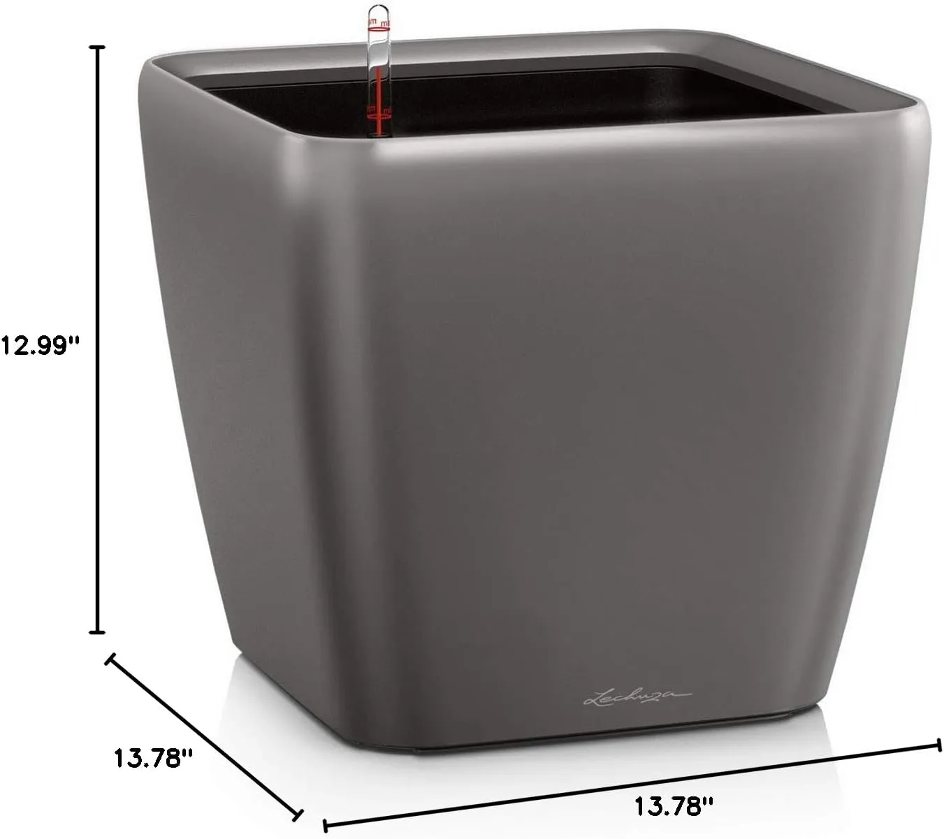 Lechuza Self Watering Plant Pot Quadro LS 35 Garden Flower Indoor Outdoor Floor Plastic Planter with Drainage Hole H33 L35 W35 cm Charcoal Metallic