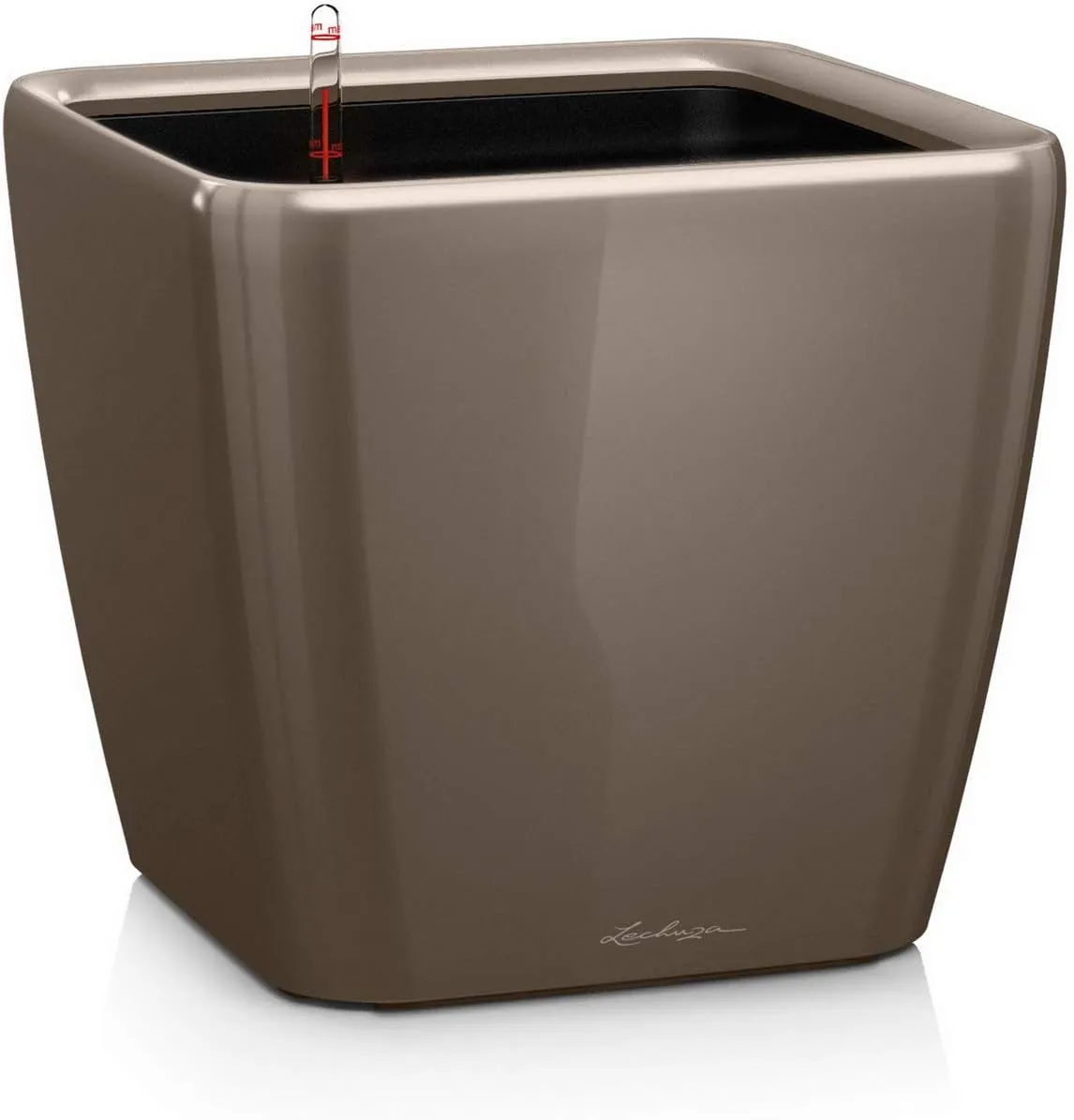 Lechuza Self Watering Plant Pot Quadro LS 35 Garden Flower Indoor Outdoor Floor Plastic Planter with Drainage Hole H33 L35 W35 cm Shiny Taupe
