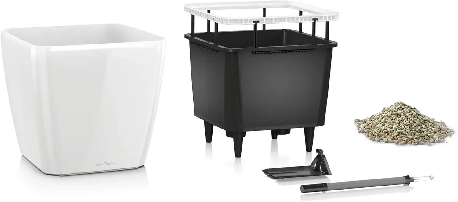 Lechuza Self Watering Plant Pot Quadro LS 50 Garden Flower Indoor Outdoor Floor Plastic Planter with Drainage Hole H47 L50 W50 cm Black High-Gloss