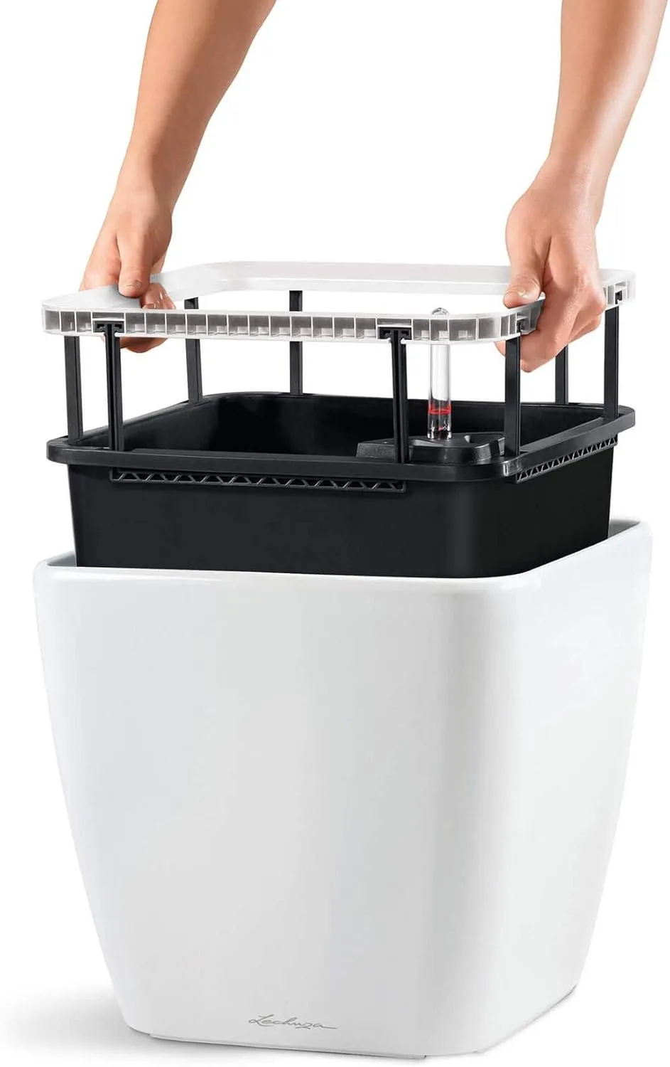 Lechuza Self Watering Plant Pot Quadro LS 50 Garden Flower Indoor Outdoor Floor Plastic Planter with Drainage Hole H47 L50 W50 cm Black High-Gloss