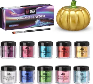 LET'S RESIN Chrome Powder,10 Colors Metallic Mirror Effect Chrome Powder for Nail, Holographic Pigment for Epoxy Resin, Slime, Crafting, Tumbler, Oil Painting