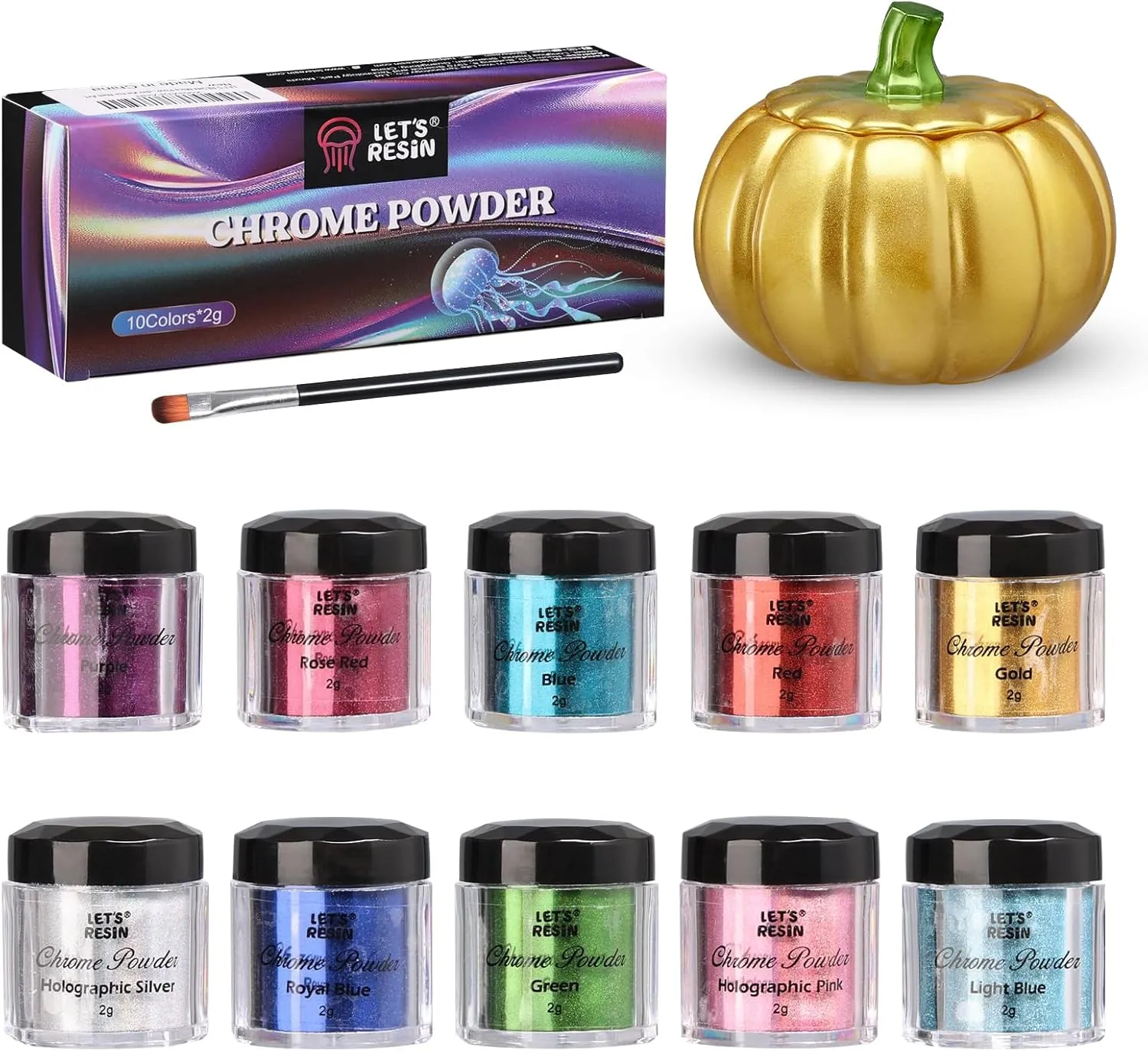 LET'S RESIN Chrome Powder,10 Colors Metallic Mirror Effect Chrome Powder for Nail, Holographic Pigment for Epoxy Resin, Slime, Crafting, Tumbler, Oil Painting