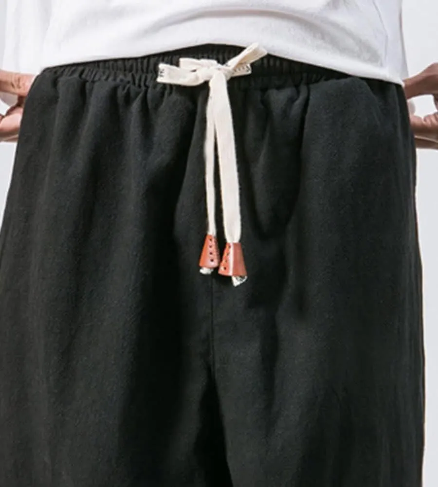 LifeHe Men's Hip Hop Harem Pants Joggers Linen Drawstring Elastic Waist Baggy Drop Crotch Sweatpants Trousers