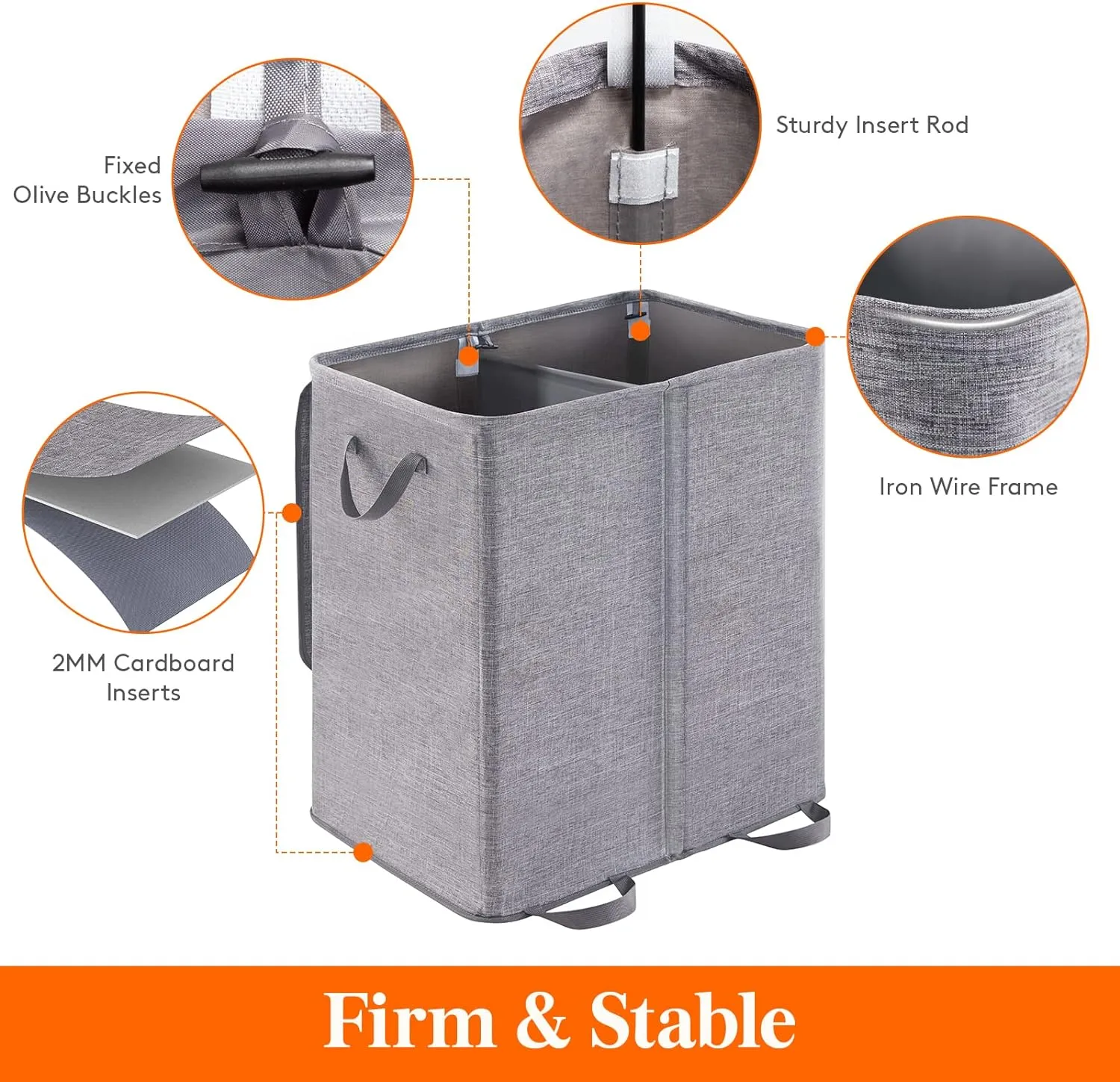 Lifewit Double Laundry Hamper with Lid and Removable Laundry Bags, Large Collapsible 2 Dividers Dirty Clothes Basket with Handles for Bedroom, Laundry Room, Closet, Bathroom, College, 155L Grey