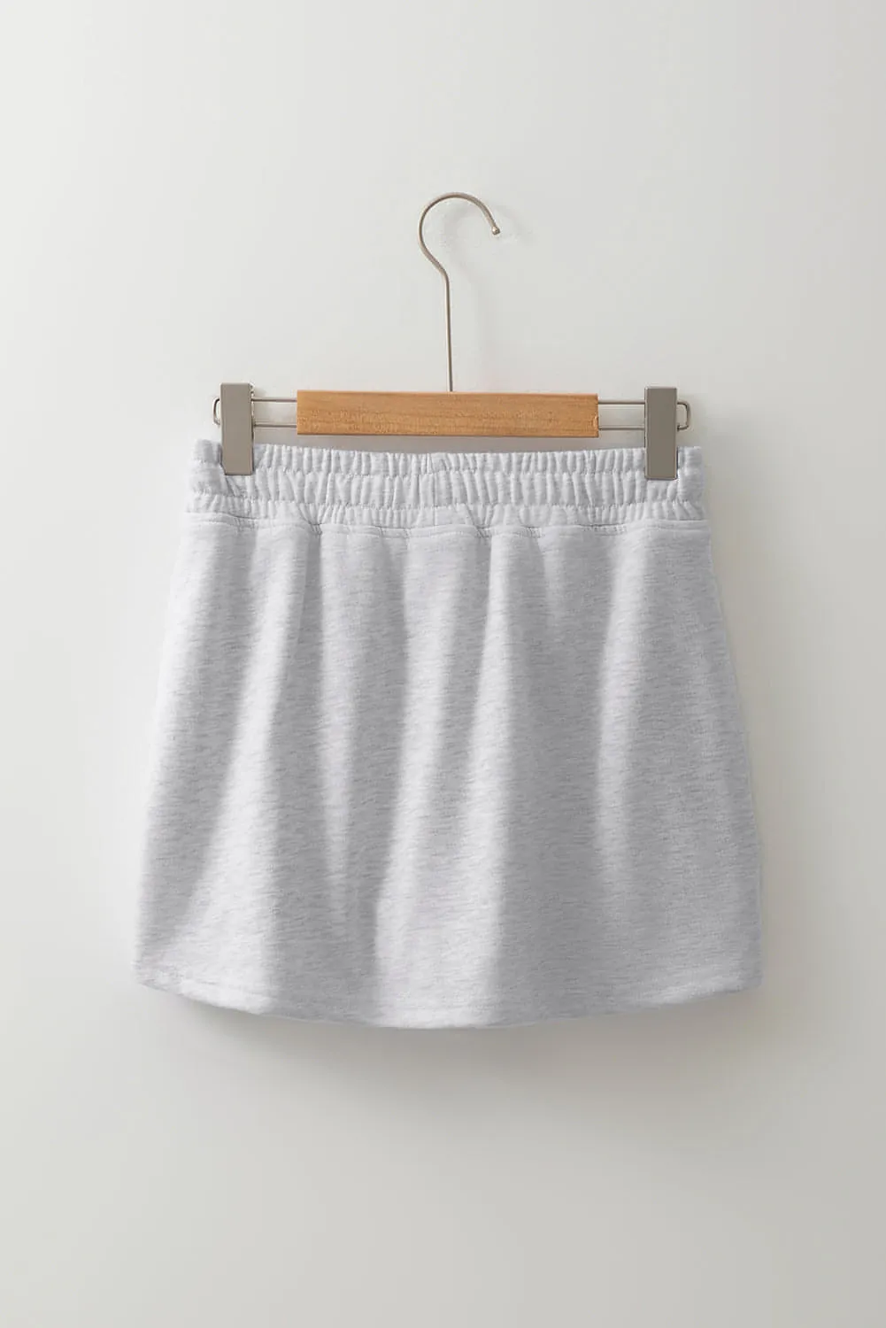 Light Grey French Terry Drawstring Mini Skort with Pockets