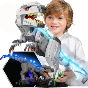 Light Up Dinosaur Building Block Sets, Glowing Tyrannosaur Building Kits Construction Dino, Dinosaur Educational Building Sets for Boy 6  and Adult, 23.6 Inch Big Size