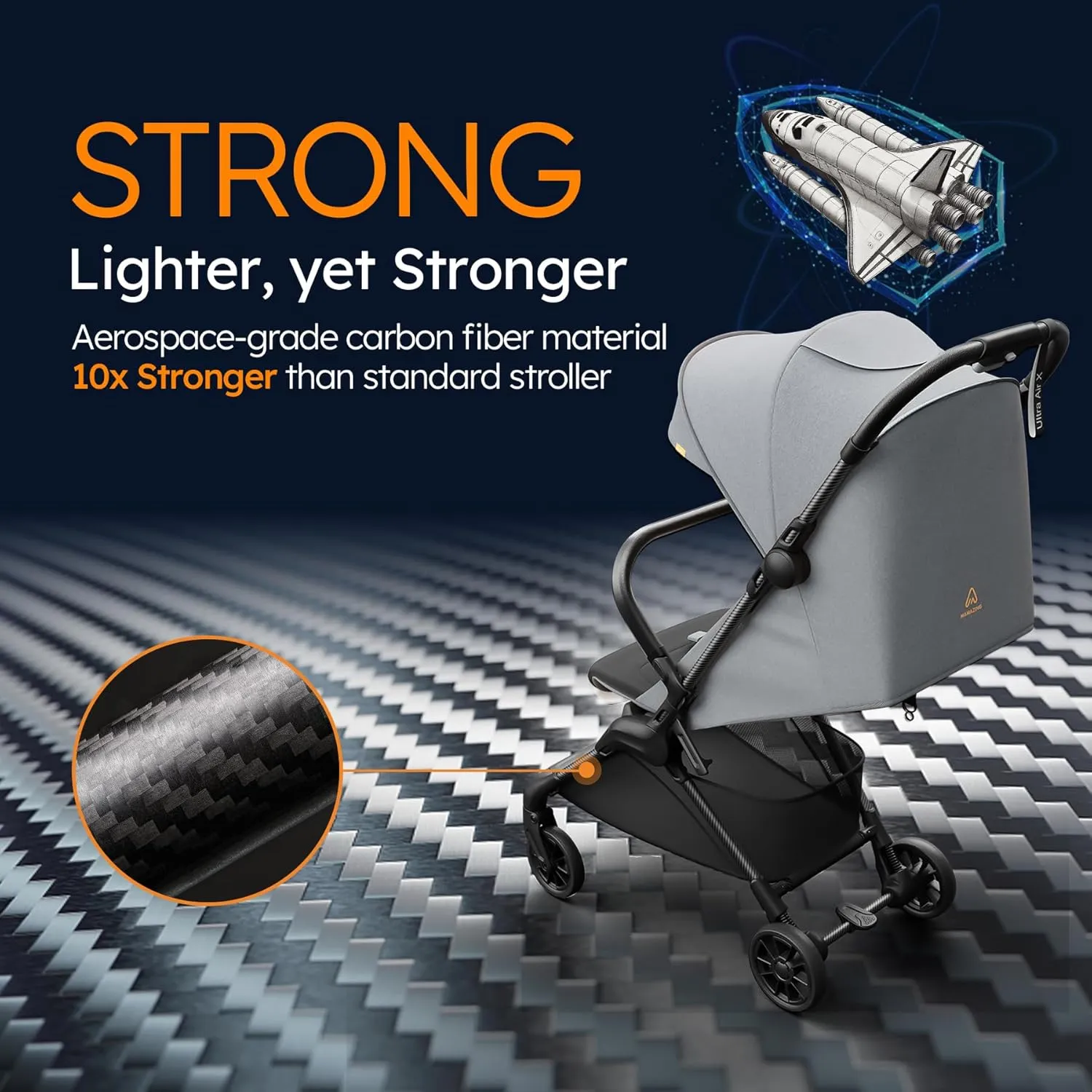 Lightweight Baby Strollers for Airplane, Ultra-Compact Travel Stroller, Light & Strong Portable Toddler Stroller with Carbon Fiber Frame and UPF 50  Waterproof Fabric, Only 9.9 lbs, Grey