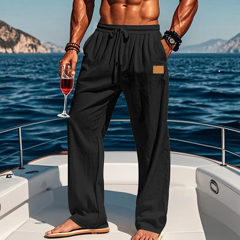 Linen Drawstring Straight-Leg Beach Pants