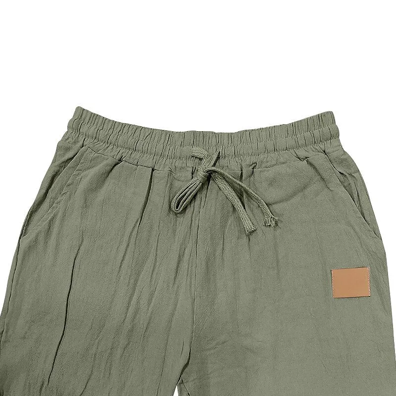 Linen Drawstring Straight-Leg Beach Pants