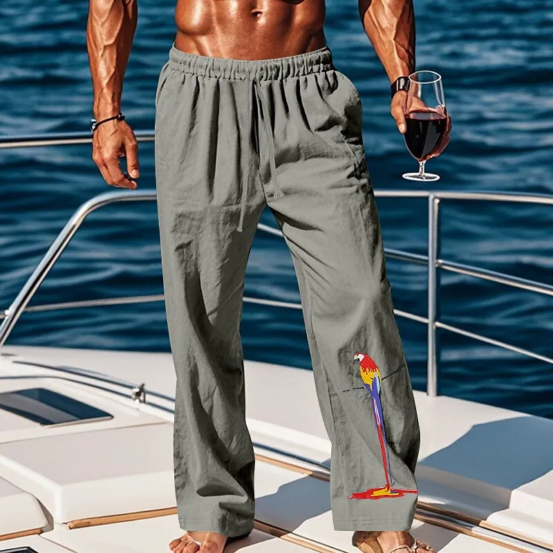 Linen Drawstring Straight-Leg Pants
