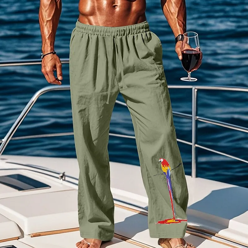 Linen Drawstring Straight-Leg Pants