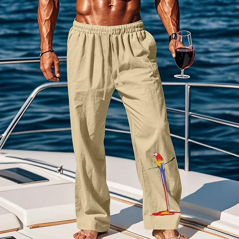 Linen Drawstring Straight-Leg Pants