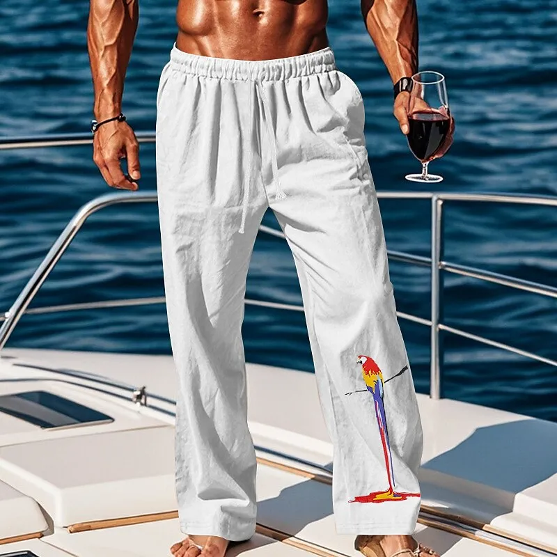 Linen Drawstring Straight-Leg Pants