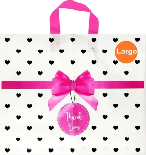 Linxlily Thank You Shopping Pink Plastic Bags Open Bottom 50 pack 17" W x 14" H Inches for Boutique Small Business Retail Gifts Bolsas De Plastico Para Negocio