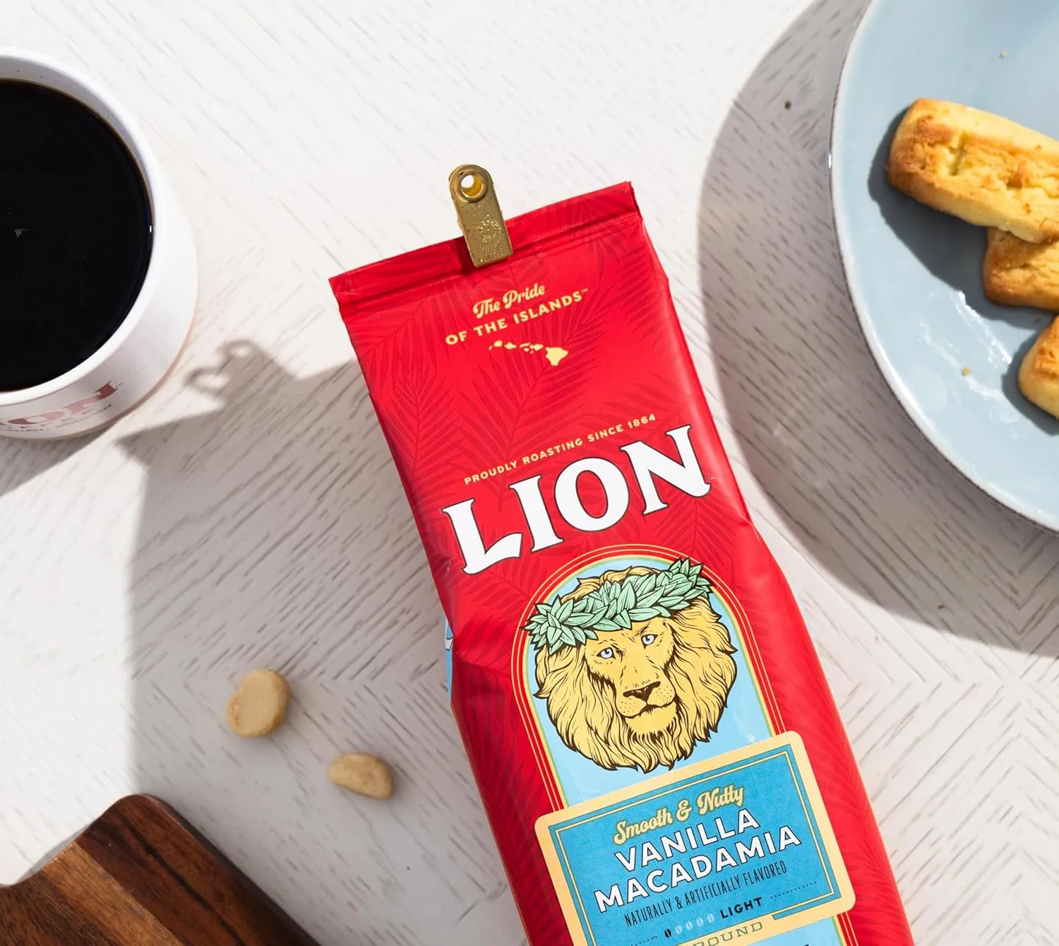 Lion Coffee 3-Pack Vanilla Macadamia Flavored Ground Coffee, Light Roast, Hawaiian Inspired Taste - 10 Ounce Bags (Pack of Three)