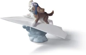 LLADRÓ Let's Fly Away Dog Figurine. Porcelain Dog Figure.