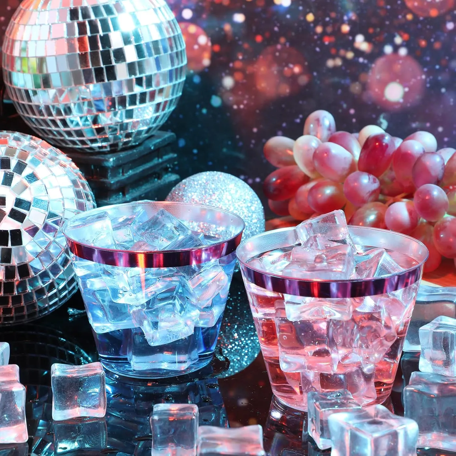 Lounsweer 100 Pcs 9oz Rimmed Plastic Cups Wedding Clear Cocktail Cups Heavy Duty Disposable Wine Glasses for Birthday Bridal Shower Baby Shower Holiday Celebrations(Hot Pink)