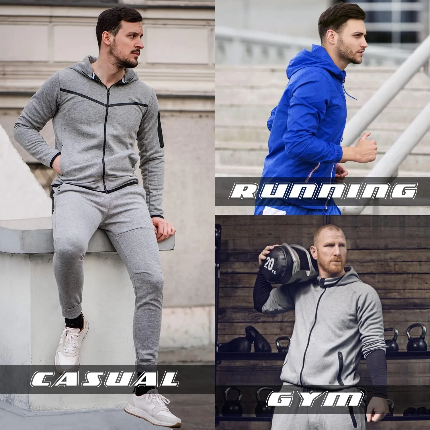 Love My Fashions® Men's Athletic 2 Piece Tracksuit set Plain Casual Zip up Full Sleeve Jogging Outfit For Men