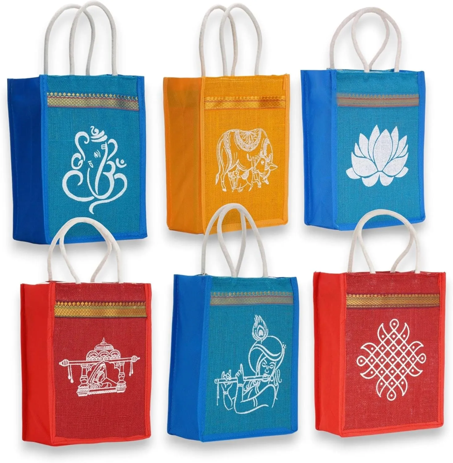 LOVENSPIRE 4ct Jute Bag Indian Wedding Favor Puja Return Gifts Burlap Gift Bags Eco-friendly Tote Bag Pooja Favors