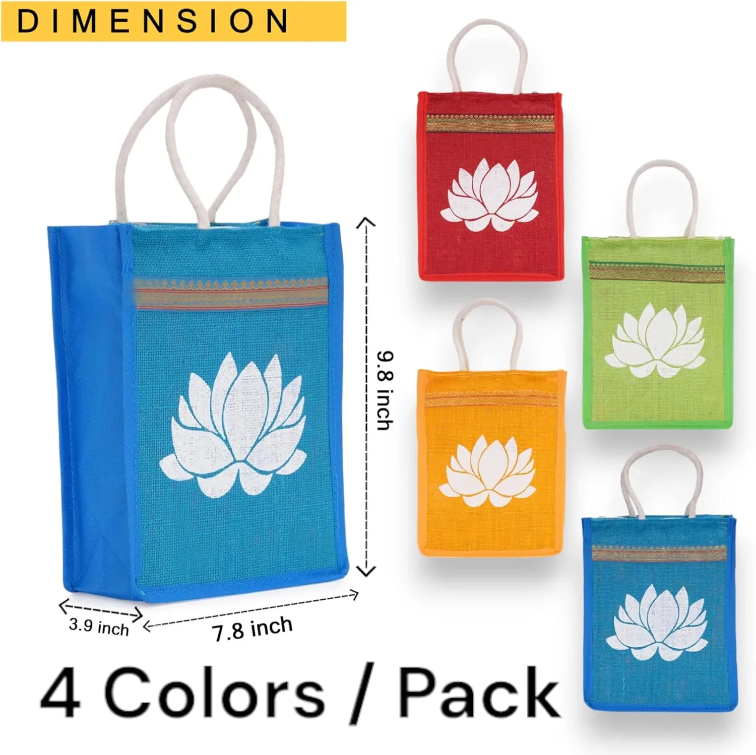 LOVENSPIRE 4ct Jute Bag Indian Wedding Favor Puja Return Gifts Burlap Gift Bags Eco-friendly Tote Bag Pooja Favors