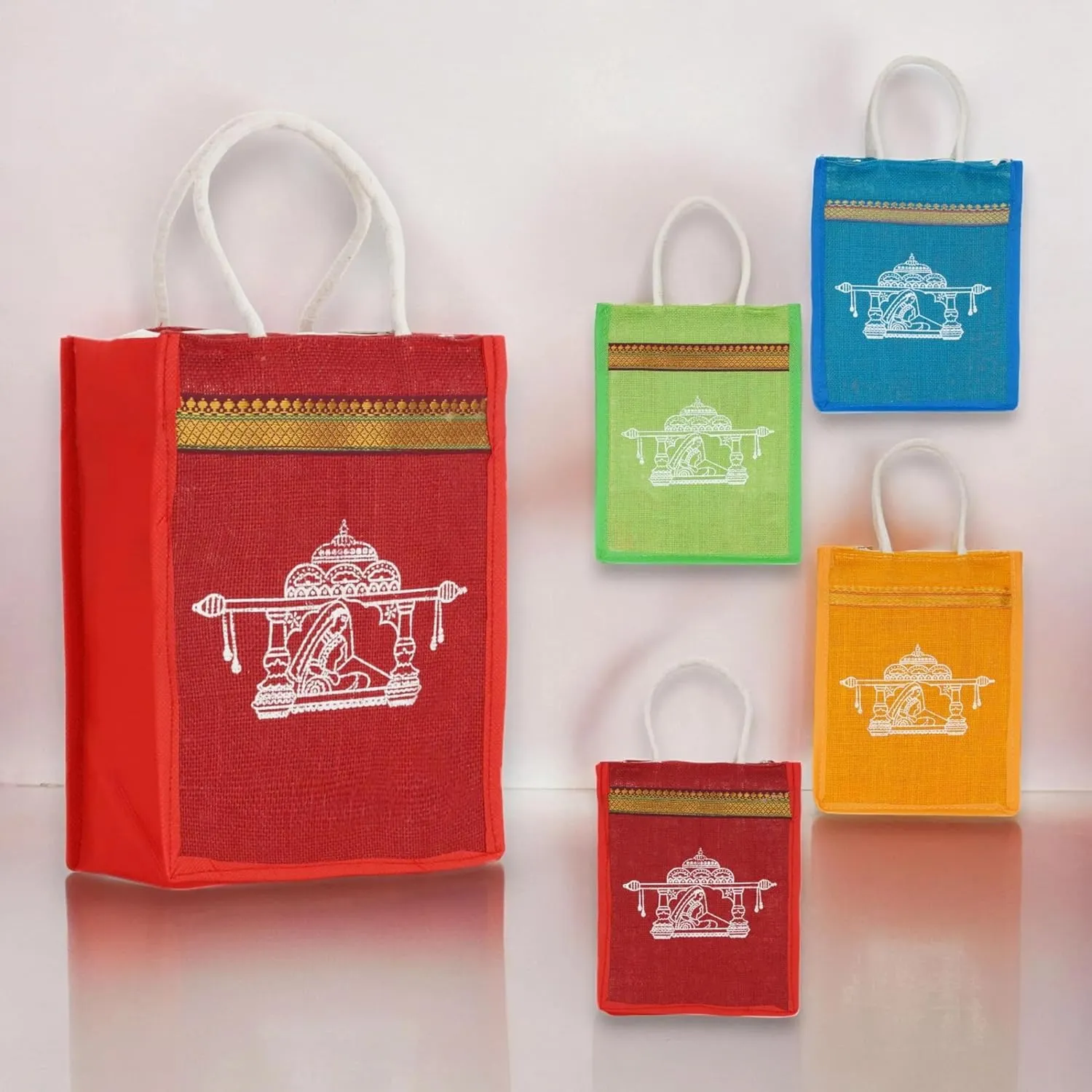 LOVENSPIRE 4ct Jute Bag Indian Wedding Favor Puja Return Gifts Burlap Gift Bags Eco-friendly Tote Bag Pooja Favors