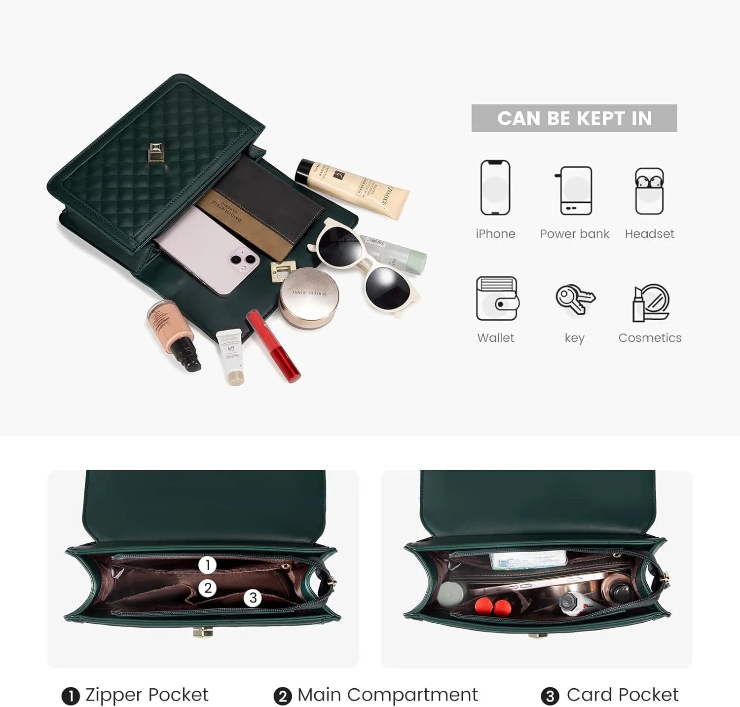 LOVEVOOK Crossbody Bags for Women Leather Quilted Shoulder Bag with Chain Strap Trendy Clutch Satchel Ladies Evening Bag