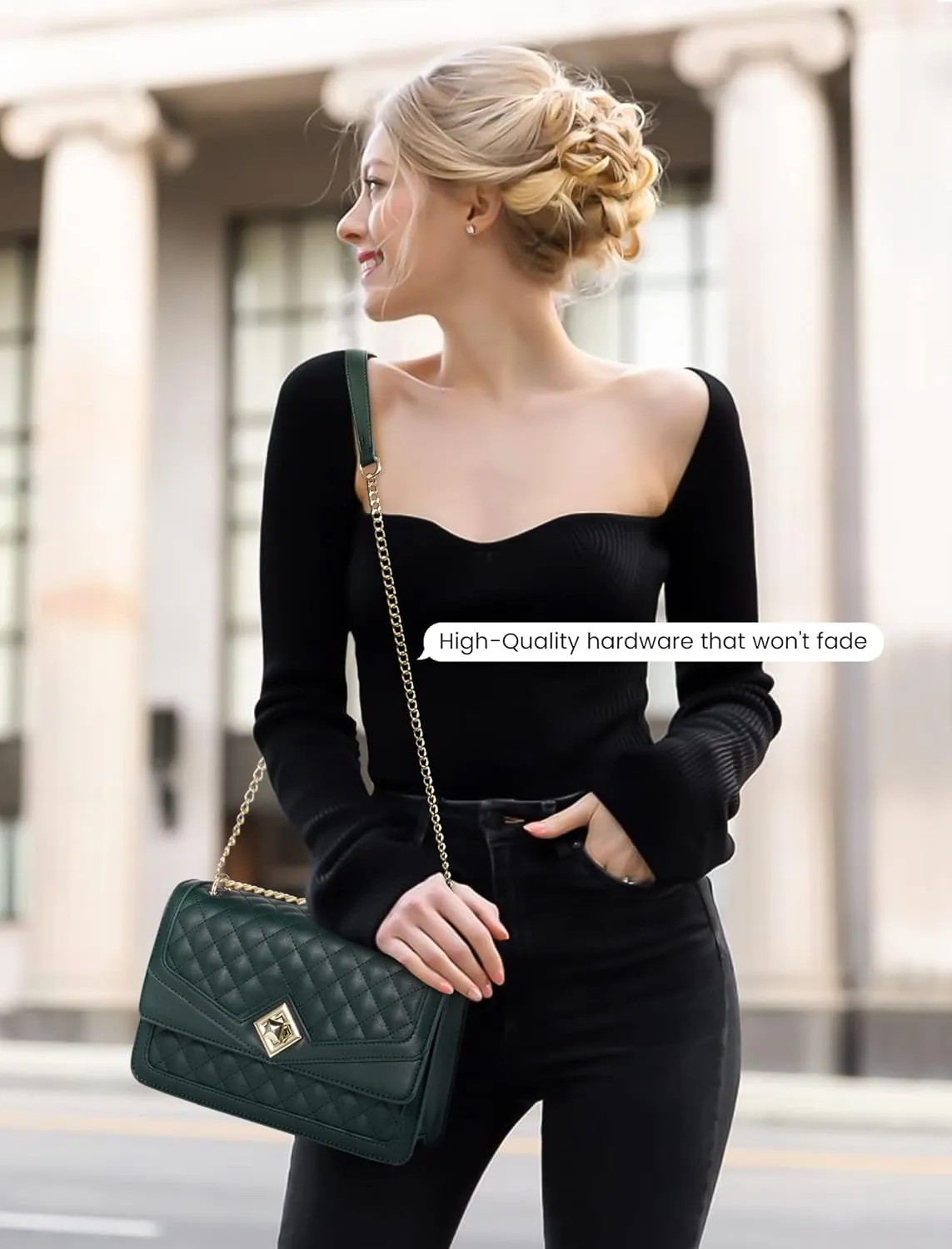LOVEVOOK Crossbody Bags for Women Leather Quilted Shoulder Bag with Chain Strap Trendy Clutch Satchel Ladies Evening Bag