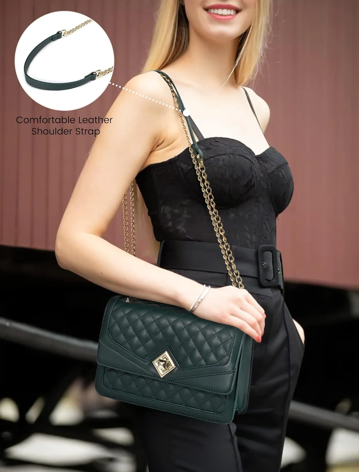 LOVEVOOK Crossbody Bags for Women Leather Quilted Shoulder Bag with Chain Strap Trendy Clutch Satchel Ladies Evening Bag