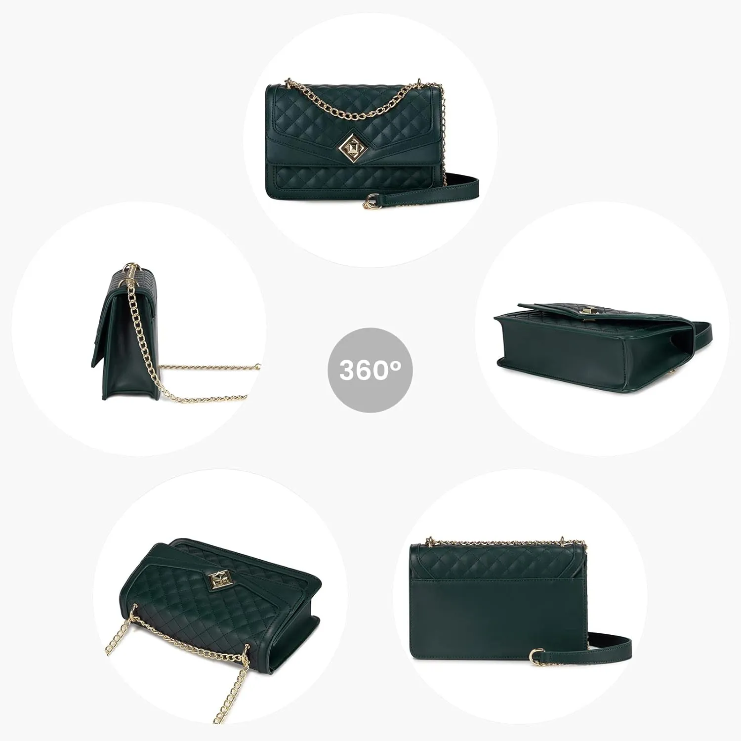 LOVEVOOK Crossbody Bags for Women Leather Quilted Shoulder Bag with Chain Strap Trendy Clutch Satchel Ladies Evening Bag