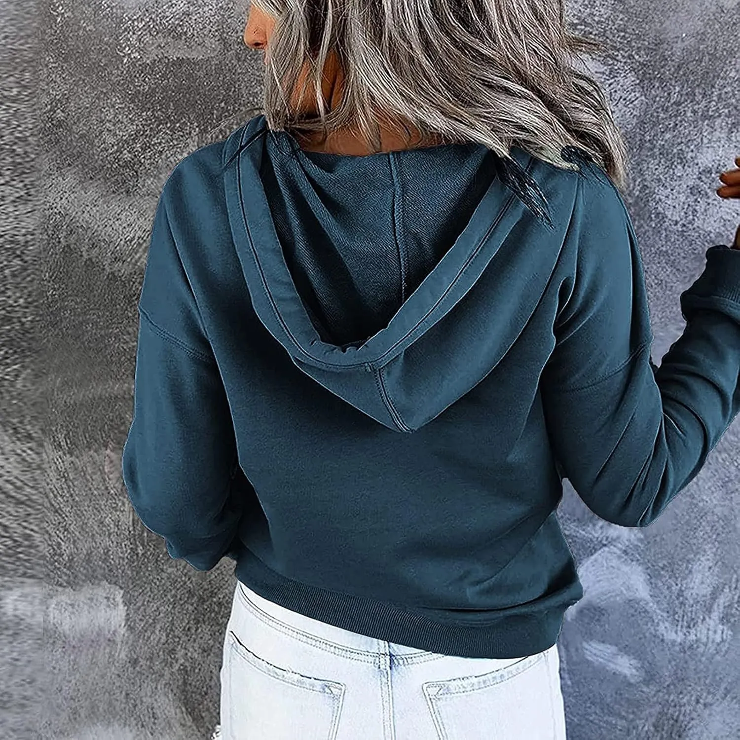 LRMQS Hoodies for Women Fall Fashion 2024 Button Drawstring Hooded Sweatshirt with Pocket Trendy Casual Loose Cute Pullover