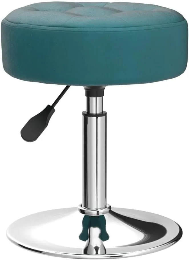 LUE BONA Adjustable Swivel Vanity Chair - Teal Velvet Stool for Makeup Room, Bathroom & Living Room