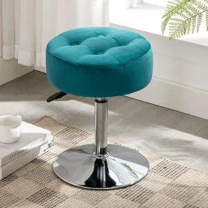 LUE BONA Adjustable Swivel Vanity Chair - Teal Velvet Stool for Makeup Room, Bathroom & Living Room