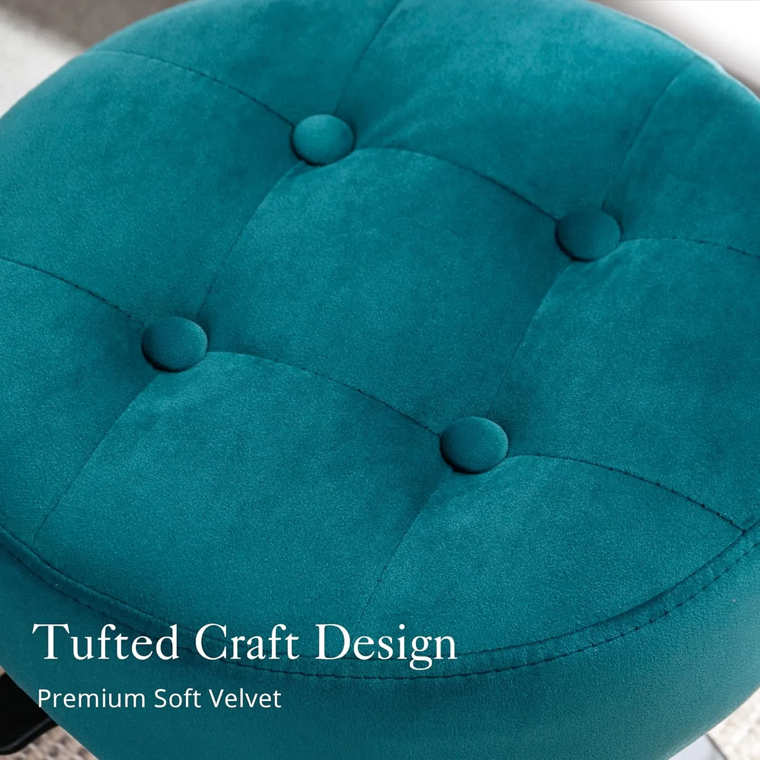 LUE BONA Adjustable Swivel Vanity Chair - Teal Velvet Stool for Makeup Room, Bathroom & Living Room