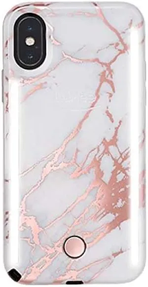 LuMee Duo Phone Case, Metallic Rose Marble | Front & Back LED Lighting, Variable Dimmer | Shock Absorption, Bumper Case, Selfie Phone Case | iPhone X/iPhone Xs