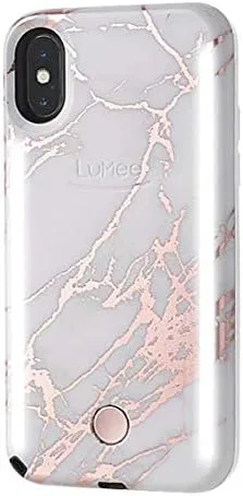 LuMee Duo Phone Case, Metallic Rose Marble | Front & Back LED Lighting, Variable Dimmer | Shock Absorption, Bumper Case, Selfie Phone Case | iPhone X/iPhone Xs