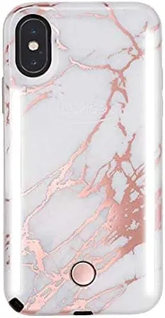 LuMee Duo Phone Case, Metallic Rose Marble | Front & Back LED Lighting, Variable Dimmer | Shock Absorption, Bumper Case, Selfie Phone Case | iPhone X/iPhone Xs