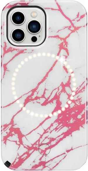 LuMee - Halo - Lighted Selfie Case for iPhone 13 and 13 Pro - Built-in Adjustable LED Lighting - 6.1 Inch - Rose Metallic White Marble
