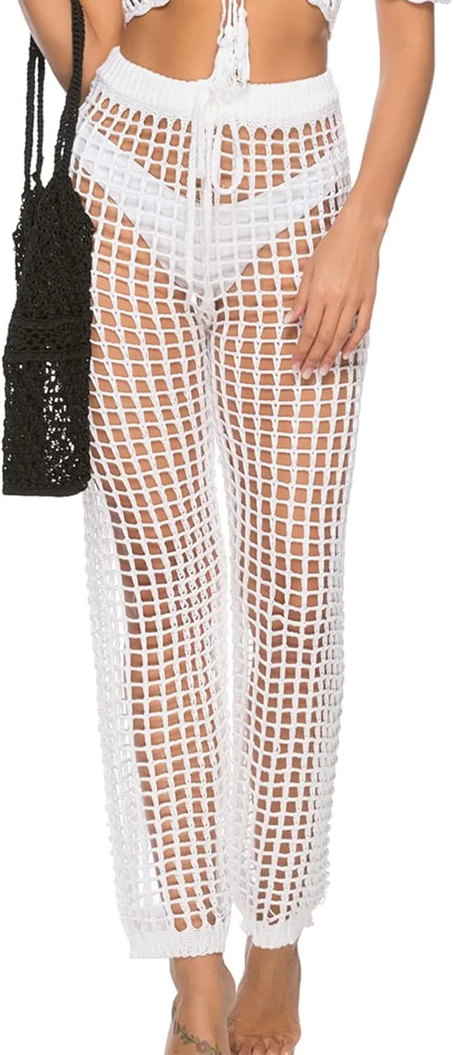 Lu's Chic Women's Bathing Suit Cover Up Crochet Bikini Swimsuit Coverups Beach Pants Knitted