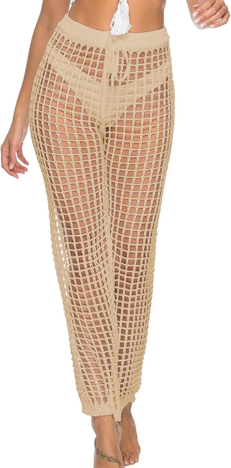 Lu's Chic Women's Bathing Suit Cover Up Crochet Bikini Swimsuit Coverups Beach Pants Knitted