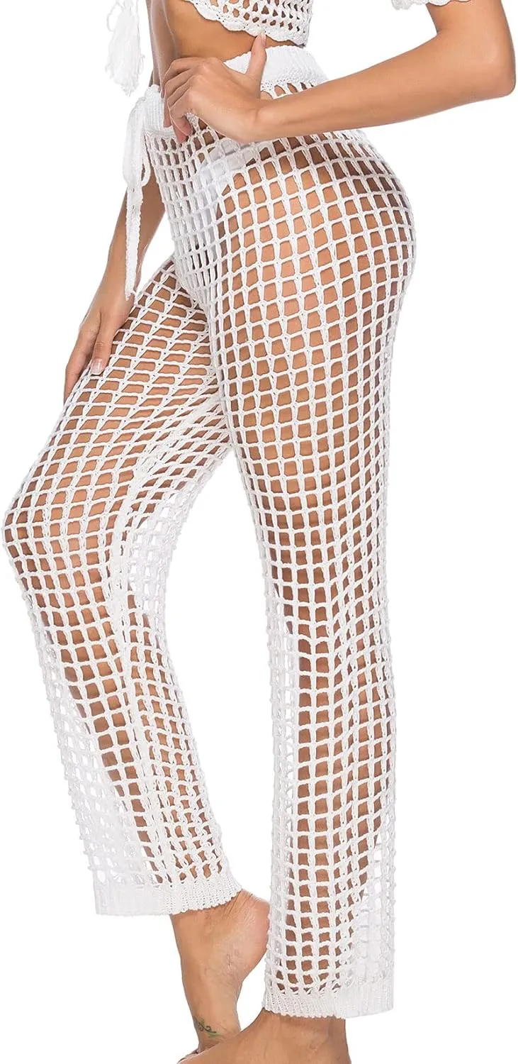 Lu's Chic Women's Bathing Suit Cover Up Crochet Bikini Swimsuit Coverups Beach Pants Knitted