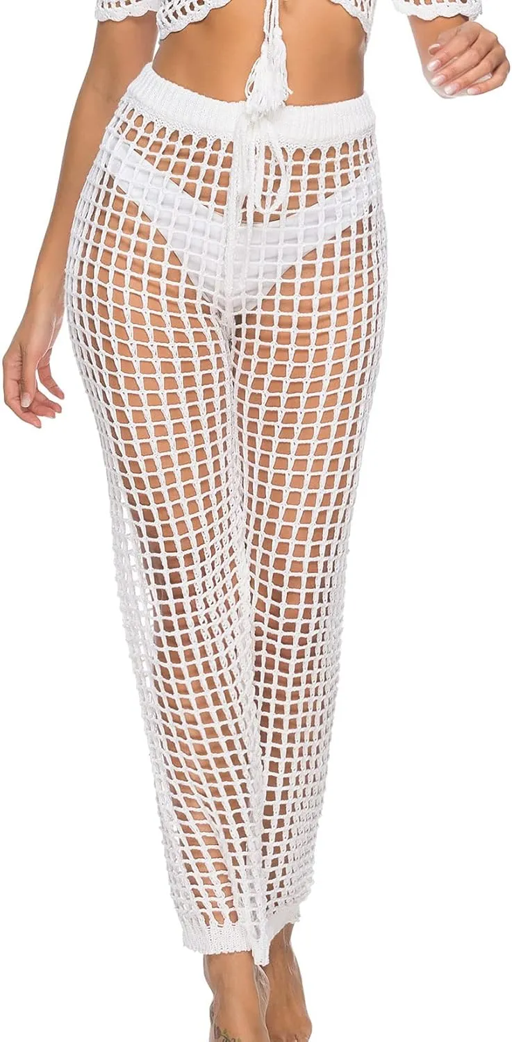 Lu's Chic Women's Bathing Suit Cover Up Crochet Bikini Swimsuit Coverups Beach Pants Knitted