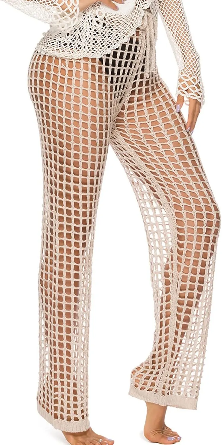 Lu's Chic Women's Bathing Suit Cover Up Crochet Bikini Swimsuit Coverups Beach Pants Knitted