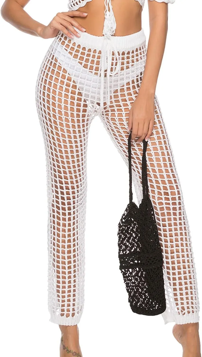 Lu's Chic Women's Bathing Suit Cover Up Crochet Bikini Swimsuit Coverups Beach Pants Knitted
