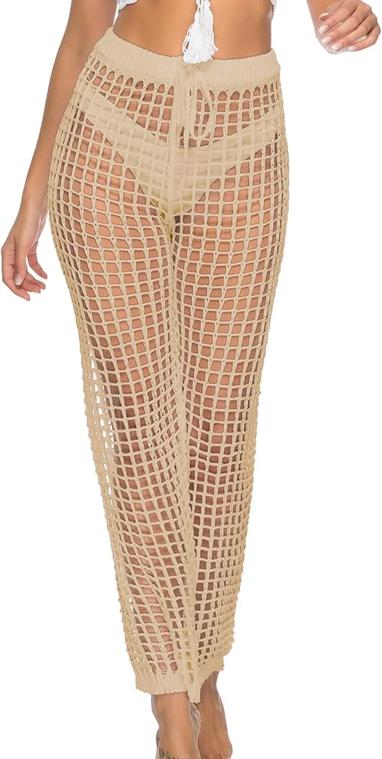 Lu's Chic Women's Bathing Suit Cover Up Crochet Bikini Swimsuit Coverups Beach Pants Knitted