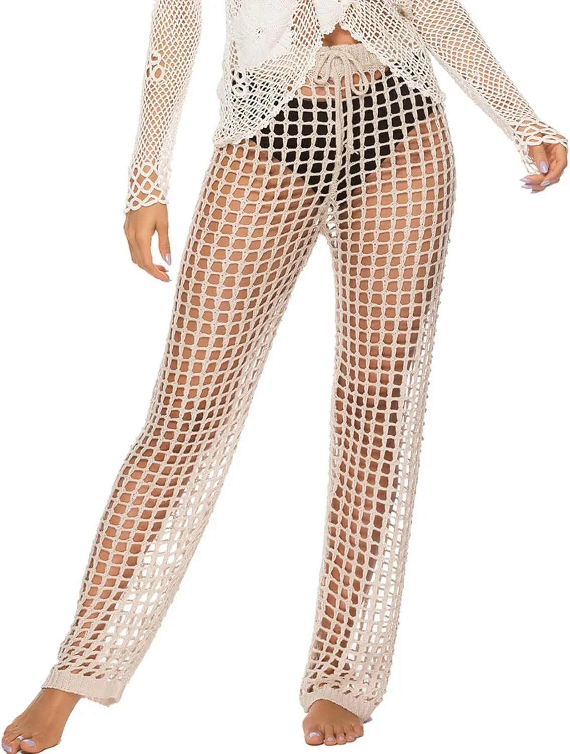 Lu's Chic Women's Bathing Suit Cover Up Crochet Bikini Swimsuit Coverups Beach Pants Knitted