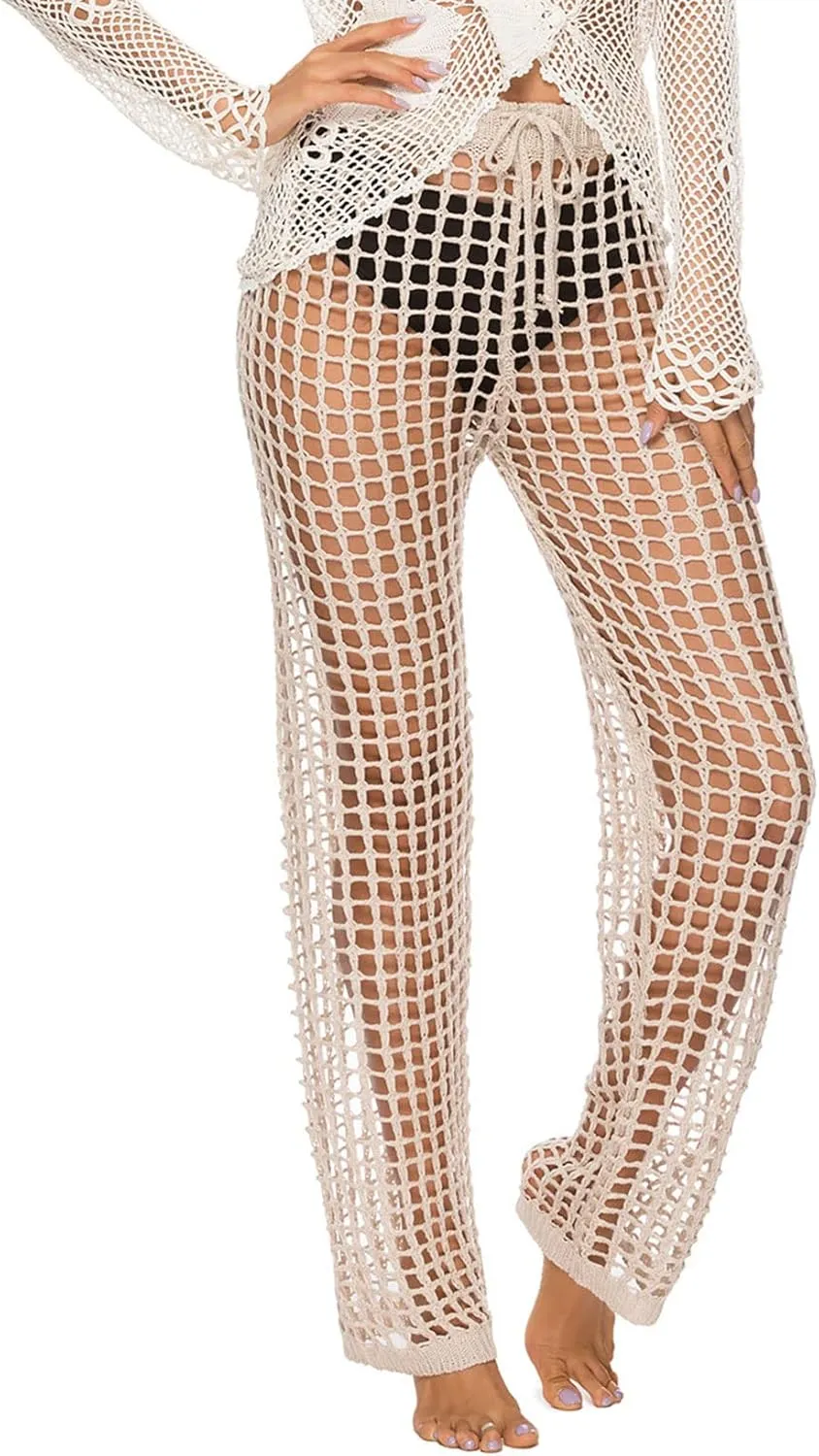 Lu's Chic Women's Bathing Suit Cover Up Crochet Bikini Swimsuit Coverups Beach Pants Knitted