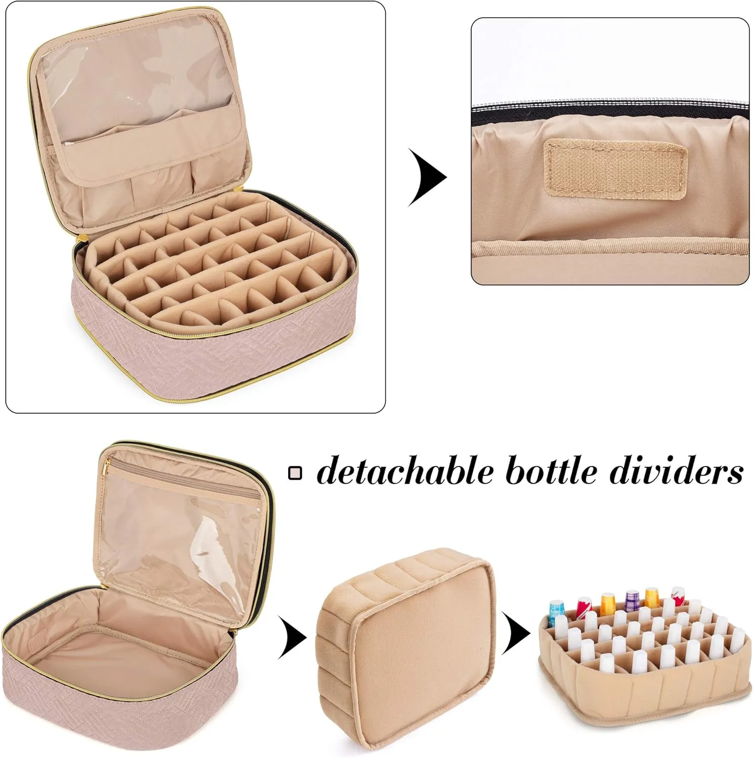 LUXJA Detachable 2 Layers Nail Polish Organizer - Hold 60 Bottles (15ml - 0.5 fl.oz), Nail Polish Case with Tools Storage Pockets (Patented Design), Pale Rose