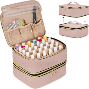 LUXJA Detachable 2 Layers Nail Polish Organizer - Hold 60 Bottles (15ml - 0.5 fl.oz), Nail Polish Case with Tools Storage Pockets (Patented Design), Pale Rose