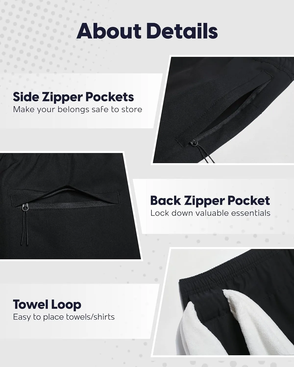 maamgic Men's Gym Running Shorts 7 Inch Quick Dry Athletic Workout Shorts with Zipper Pockets No Liner