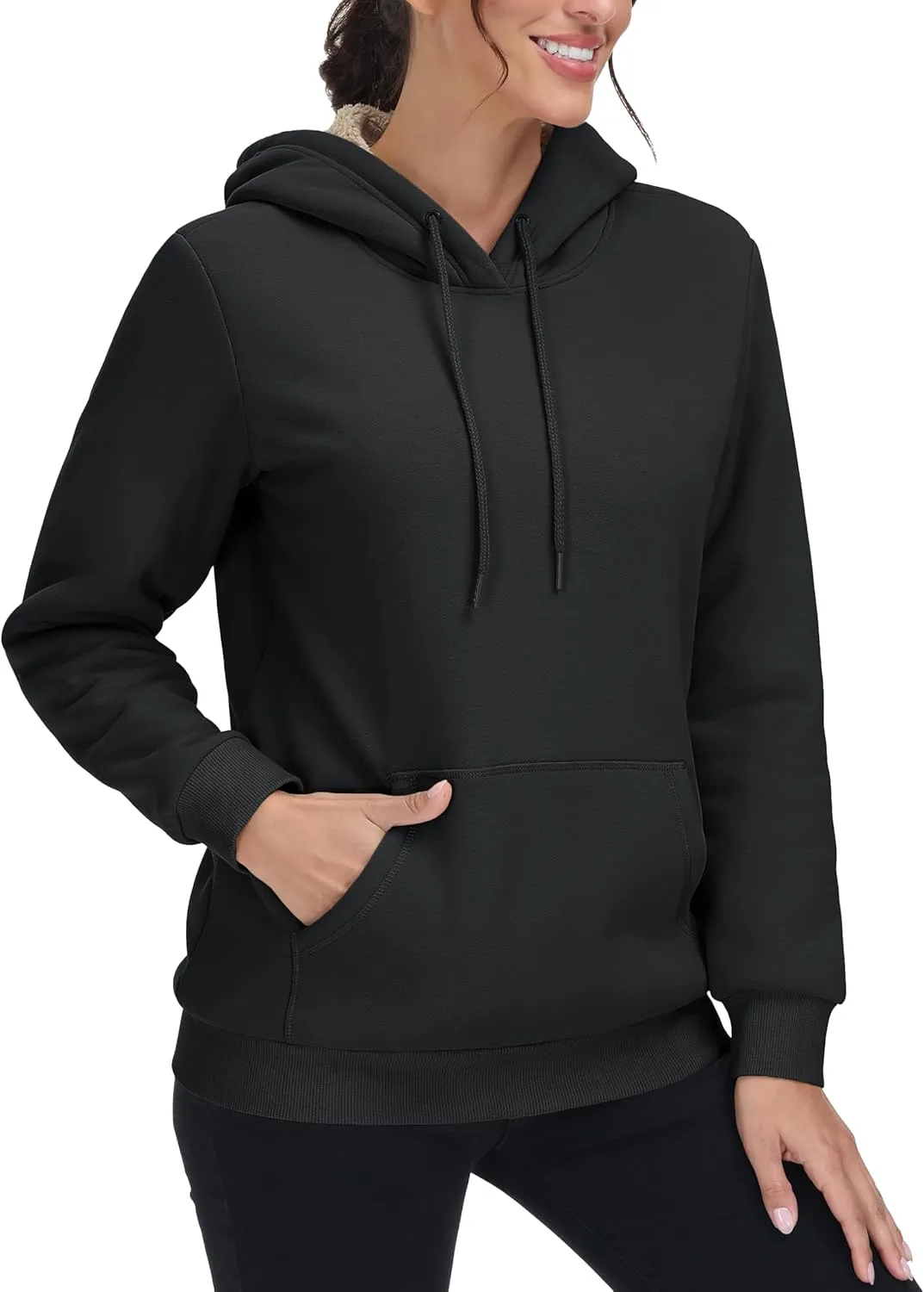 MAGCOMSEN Women's Winter Sherpa Lined Hoodie Warm Fleece Heavyweight Cotton Pullover Plain Hooded Sweatshirt with Pocket